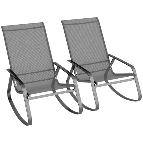 Outsunny - Outsunny Garden Rocking Chairs Set of 2, Ergonomic Outdoor Rocking Chairs with Armrests, High Backrest, Steel Frame Relaxing Rocker Armchair Seats for Patio, Balcony, Porch, Grey - -15%