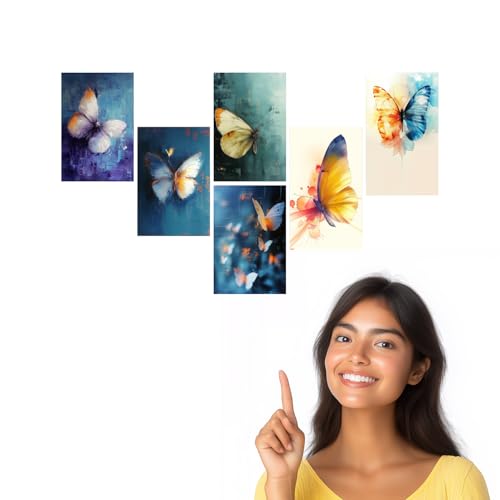Image of SiddArtify Elegant Butterfly Art Print Set - Teal - Purple - Warm Hues - Set of 2-4x6 Inch - Board (Pack of 6) - Sticker (Pack of 6) Wall Room Decoration art Poster Prints