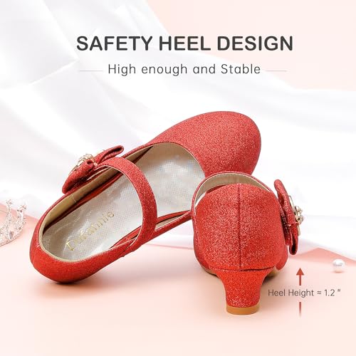 Image of Dufannie Girls Dress Shoes Low Heel Princess Flats Mary Jane Flower Wedding Party Glitter Shoes for Kids Toddler