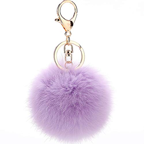 Jingyuu - Llavero con pompón para mujer, para decoración del coche, teléfono, mochila, bolso de hombro, bolso de mano, coche, llavero 8 cm morado