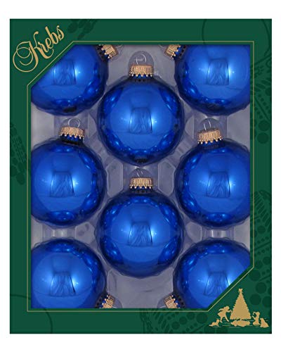 Christmas By Krebs Made in The USA Designer Seamless Glass Christmas Ball Ornaments, 2 5/8" (67mm), Victoria Blue, 8 Pieces