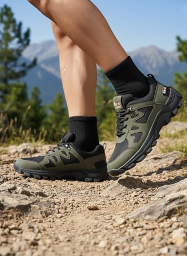 Image of Leo's Fitness Men's Water Resistant Outdoor Trekking Shoe, Lace-Up Trail Running Sports Sneakers, Hiking Shoes for Men