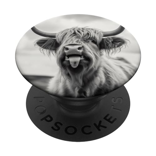 Funny Highland Cow Tongue Out Art Graphic Aesthetic PopSockets Adhesive PopGrip