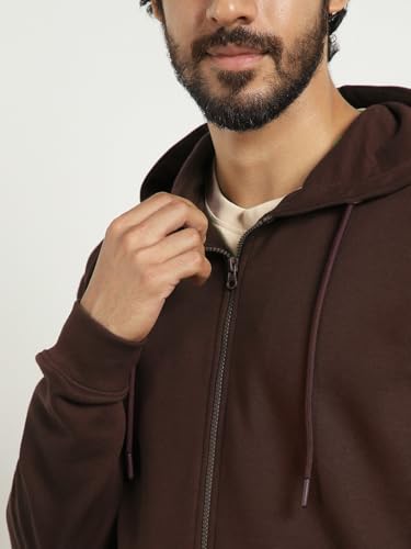 Image of Nobero Classic Zipper Hoodie for Men | Zip Up Hoodies for Men | Regular Fit | Full Zip Closure | Drawstring Hood | Zipped Hooded Sweatshirt | Cotton Rich Zipper Fleece Hoodie