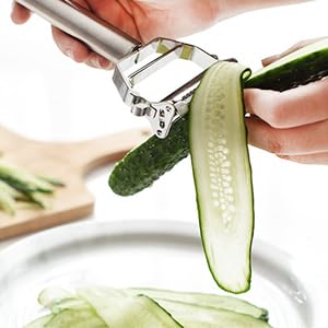 Image of SUNKUKA 2-in-1 Stainless Steel Vegetable Peeler & Julienne Slicer with Cleaning Brush - Durable, Rust-Proof, Knife-Friendly Kitchen Peeler for Carrots, Potatoes, Cucumbers & More