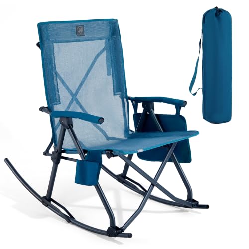 EVER ADVANCED Silla Mecedora Compacta para Camping con Malla Transpirable, Plegable para Patio y Césped, Asiento Portátil con Reposabrazos Duro, Soporta 400 libras, Color Verde Azulado