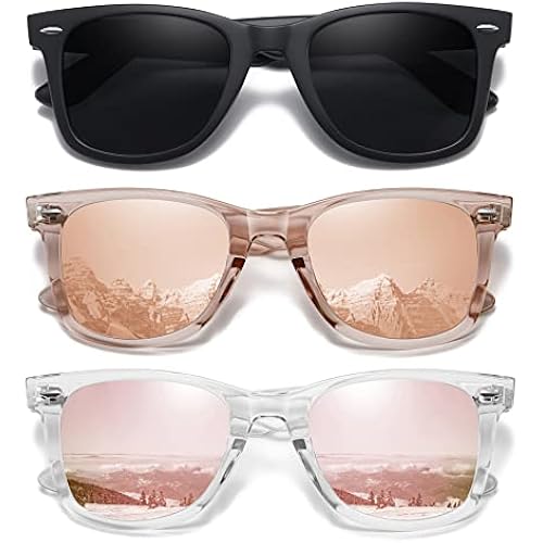 MEETSUN Retro Polarized Sunglasses for Women Men Classic Mirror Lens Driving Trendy Sun Glasses UV Protection (3 Pack)