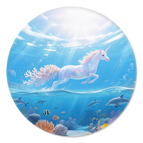 ITNRSIIET Mouse Pad Non-Slip Rubber Base Smooth Surface Stitched Edges Waterproof Durable Compatible with All Mice for Office & Gaming, Desk Accessory, Diameter 8.7 inch, Ocean