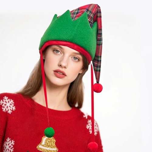Bonnet de Noël à carreaux anti-irritation pour déguisement adulte et enfant
