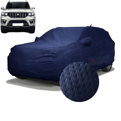 Image of ASCOT, CAR COVER for Mahindra Scorpio-N Car Cover Waterproof with Mirror & Antenna Pockets 3 Layers Custom-Fit All Weather Heat Resistant UV Proof Genuine Car Cover (Scorpio-N Z8, TIEBOND Blue)