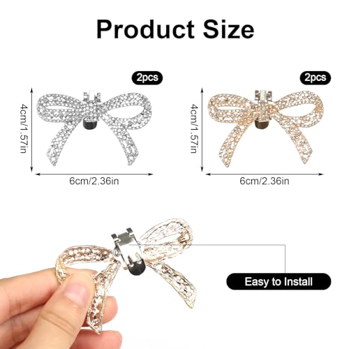 FASBET 4pcs Bow Shoe Clips Crystal RhineStone Bow Shoe Clips Women Heel Clips Shoe Charms Bow Clips for Shoes Party Bow Accessories for Women (Bow)