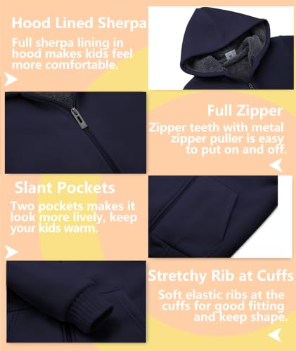 Image of V VALANCH Boys Hoodie Zip Up Fleece Lined Jacket Warm Sherpa Hooded Sweatshirts for Boys Girls 6-15 Years