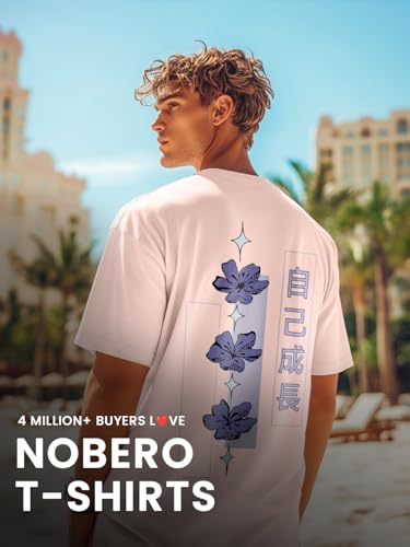 Image of Nobero Men's Oversized Graphic T-Shirt for Men | Soft Cotton | Drop Shoulder Relaxed Fit | Printed Casual Tshirt for Men