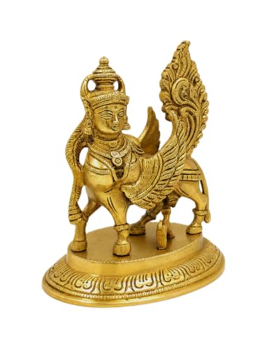 Image of 6-Inch Brass Kamdhenu Cow with Calf Statue - Traditional Sacred Wish-Fulfilling Surabhi Gaumata Murti for Home Temple Mandir, Living Room, and Office Decor - Weight 1350 Grams