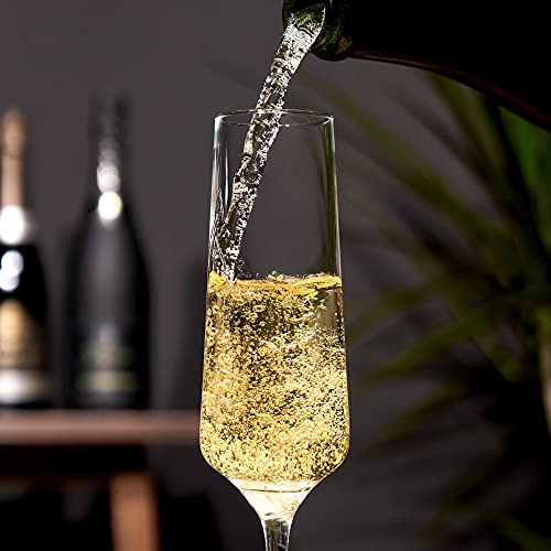 Viski Champagne Flutes, 4 Lead-Free Crystal Sparkling, Stemmed Wine Glass Set European Made Glassware, Set of 4, Clear, (10103) - Image 4