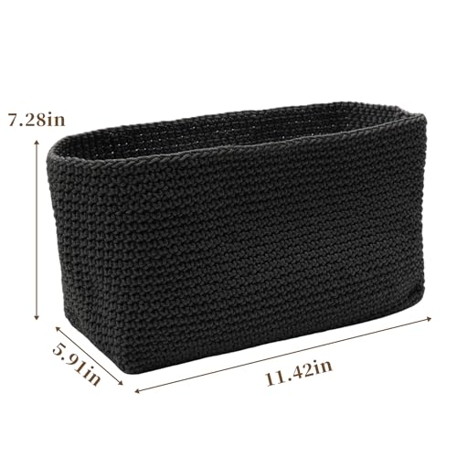 Nexum 2stk Aufbewahrungskorb Bad Häkelkorb 29x15x18.5cm Schwarz Korb für Gästehandtücher Körbchen Aufbewahrung für Küche, Bad, Regale, Brot, Kosmetik Organizer Box (Schwarz-L)
