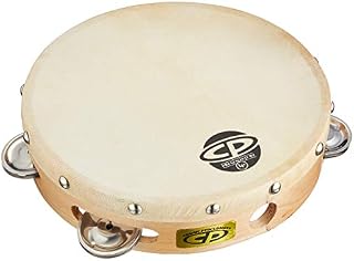 CP378 8" Wood Tambourine, Headed, Single Row Jingles