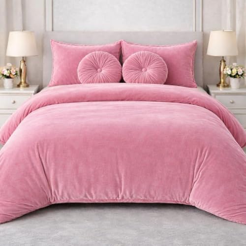 Image of Sands Luxurious 6Pc Bedding Set for Winter, 1 Double Duvet Cover,1 Double Bed bedsheet, 2 Pillow Covers, 2 Round Cushions, Ultra Soft Woollen Bedsheet Set- 90X100 inches (Pink)