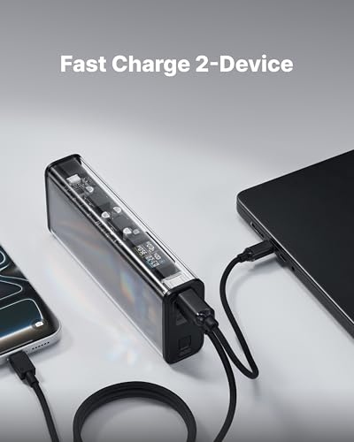 Image of SHARGEEK 140 Power Bank, 140W Output 20000mAh Portable Charger with Screen Display, Transparent, USB C& USB A Port Laptop Power Bank for iPhone 17 /16 /15 /14 Series MacBook Steam Deck