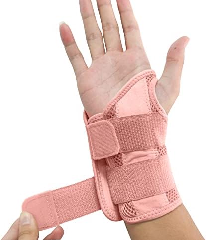 NuCamper Wrist Brace Carpal Tunnel Right Left Hand for Men Women, Night Wrist Sleep Supports Splints Arm Stabilizer with Compression Sleeve Adjustable Straps,for Tendonitis Arthritis Pain Relief… (Small/Medium(pack of 1), Left Hand-Pink) - 2