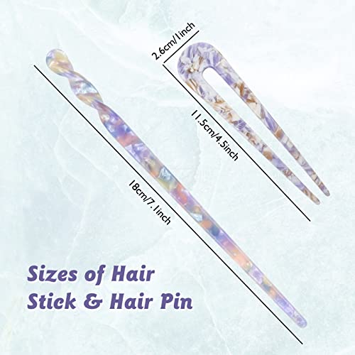 Dizila 12 Pack Retro Vintage Chinese Leopard Print Acetate Hair Sticks Chopsticks Forks & Tortoise Shell U-Shaped Hair Pins Accessories For Women Girls Updos Buns #TOP4