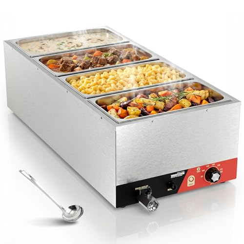WantJoin Commercial Soup Warmer – 4/3 Size Countertop Soup Warmers with Drain Faucet, 1500W Adjustable Temp (86–185°F), Stainless Steel Buffet Warmer for Restaurants, Catering
