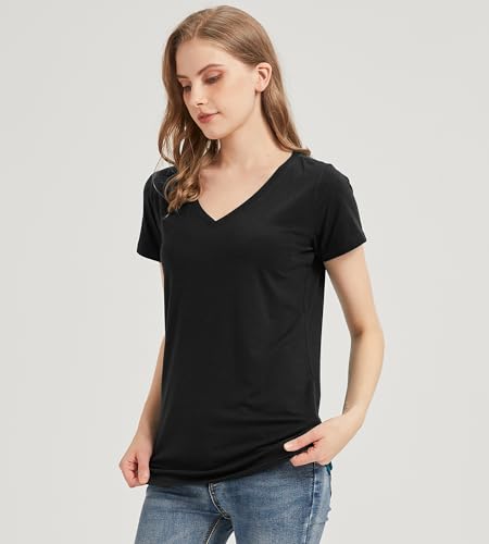 netdraw Women's Ultra-Soft Bamboo Viscose V-Neck T-Shirt Comfy Trendy Casual Sleep Pajama Lounge Tops3