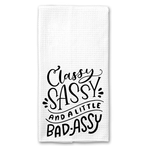 Classy, Sassy and a Little Bad-assy Funny Kitchen Bar Tea Microfiber Towel, Gift for Woman, BFF, Housewarming, Stocking Stuffer