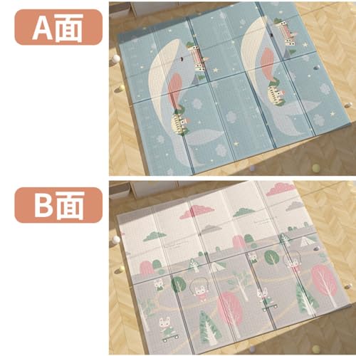 Bxzzuisベビープレイマット 200*180*2cm 折り畳み式 XPE ベビーマット 子供用 可愛い 両面パターン シームレス 遊び フロアマット 衝撃緩和 転倒防止 安全 無毒 無味 防水 滑り止め 清掃簡単 お昼寝マット ベビーマット 出産祝い
