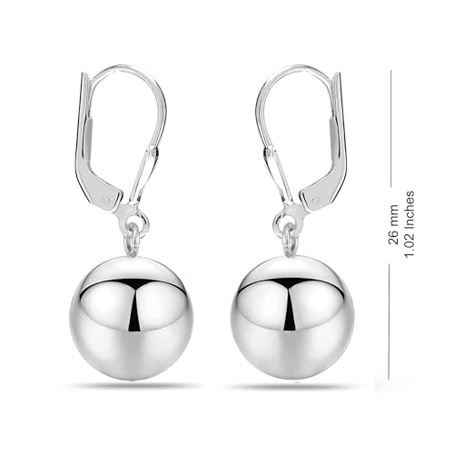 LeCalla Sterling Silver Drop Ball Earrings for Women's Lightweight Classic Leverback Round Bead Ball Drop Dangle Earrings4