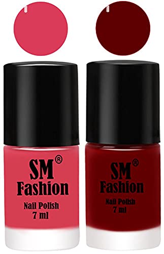 Image of Long Lasting Nail Polish | Nail Paint Combo 7 ml Each) - Set of 2 Rose-Dark Red