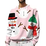 DENGJIAMY - Sudadera divertida de Navidad para hombre, con estampado de muñeco de nieve, cuello redondo, manga larga, suéter de invierno para hombre, rosa, S