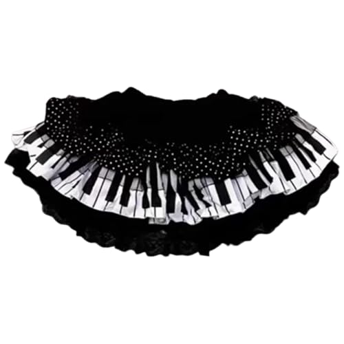 NIDONE Jupe de Piano pour Femmes, Jupes Mignonnes plissées en Dentelle Tendance avec Taille élastique, et Blanc