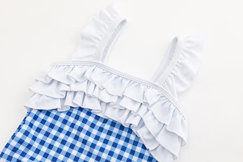 Image of LIZENS Girls One Piece Swimwear Checker Print Ruffles Bathing Suit for Kids Size 2-12