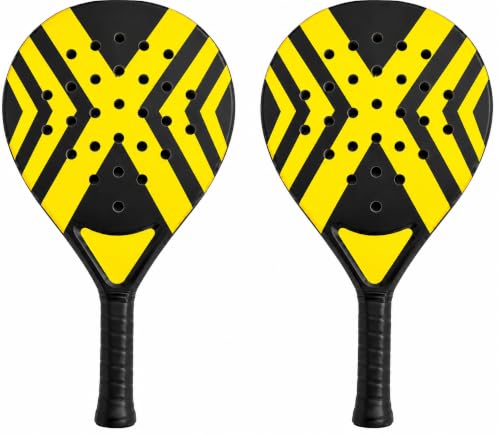 Juego de raquetas de padel profesionales para adultos con bolsa de malla para principiantes y avanzados (2 unidades, color amarillo)