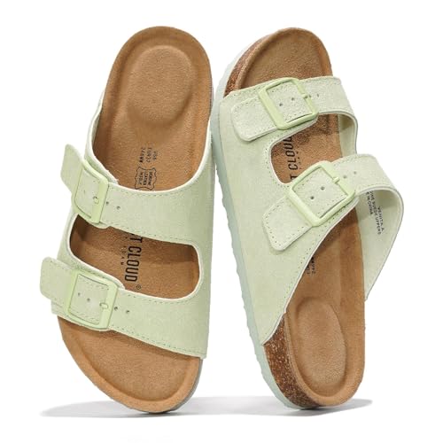 Image of Project Cloud 100% Genuine Leather Flat Sandals For Women 2026 Cork Footbed Womens Sandals with Memory Foam and arch support Vacation Essentials Slides for Women Footwear (Venita)