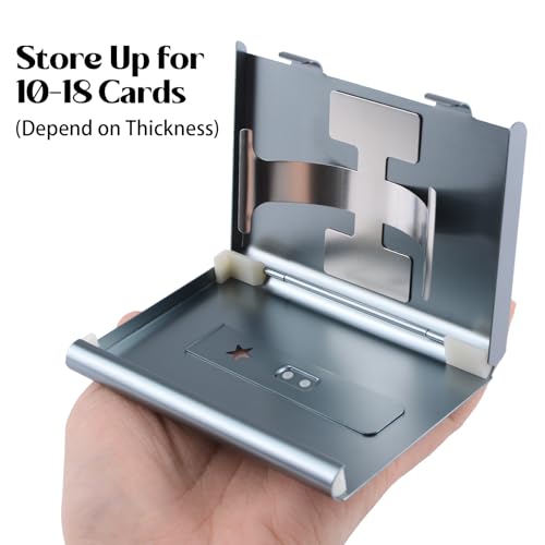 2 PCS Square Business Card Holder,Black Grey Personalized Portable Slide Out Name Holder Pocket Thumb Drive Metal Card Case for Men & Women3