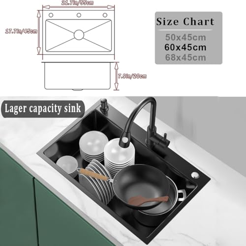 Fregadero cocina negro bajo sobre encimera evita salpicaduras con grifo extraíble 7