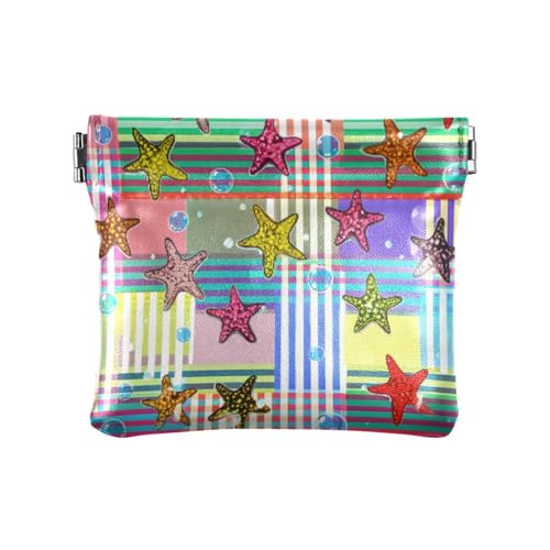 Colorful Starfish Coin Purse Leather Pouch Change Purse, Squeeze Coin Pouch for Cards, Keys & Lipsticks, Unisex