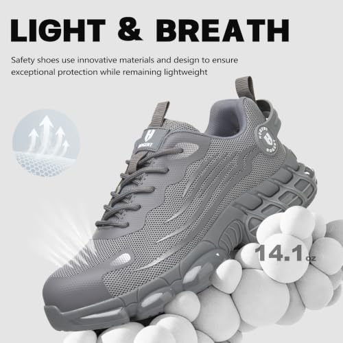 Hogent Steel Toe Shoes for Men Women, Ultra Lightweight Premium Comfortable Work Sneakers, Puncture Proof Air Cushioned All‑Day Wear Safety Toe Shoes for Industrial Construction Warehouse Factory Work — view 4