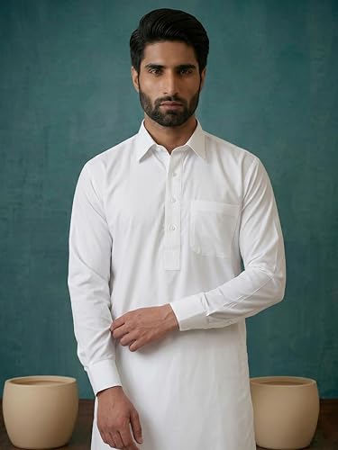 Image of SOJANYA (Since 1958 Men's Soft & Comfortable Cotton Blend Solid Pathani Set-Perfect for Eid & Holi Celebrations
