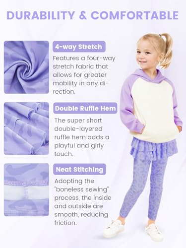 Gogokids 2 Pack Girls Leggings with Skirt, Kids Elastic Ruffle Skirt Pants, Girls Dance Workout Running Pants for 3-11 Years3