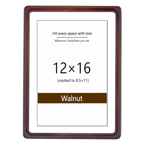 MIBYIBER 12x16 Picture Frame Wood Natural Solid Walnut Photo Frames with 8.5x11 Mat, Handcrafted Wooden Frame for Tabletop or Wall Mounting Display