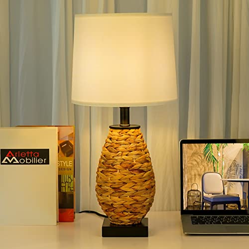 Tpamswo Coastal Table Lamps Set Of 2, Retro Natural Seagrass Rattan Woven 22.75" Bedside Lamp, For Bedroom Living Room Home Office Desk Nightstand Table Lamp #TOP1