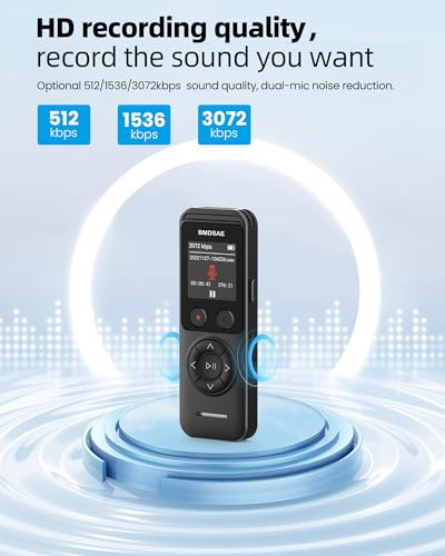 128GB Digital Voice Recorder - Voice Recorder with Playback Dual Microphone 3072 Kbps A-B Repeat Recording Monitoring & Noise Reduction Voice Activated Recording - Thumbnail 2