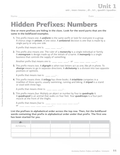 Prefixes & Suffixes Vocabulary Packets for Students