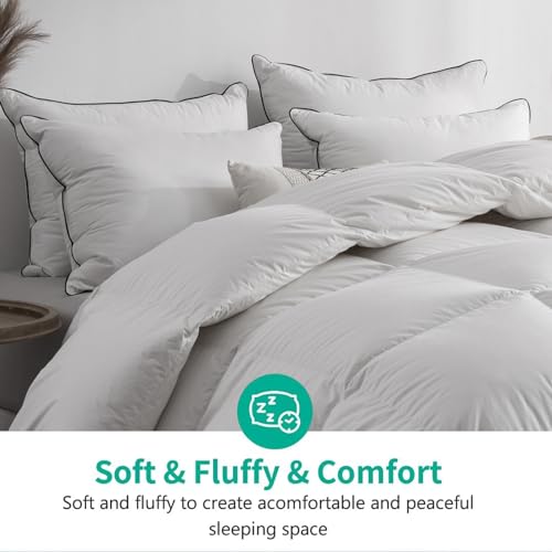 APSMILE Organic Feathers Down Comforter California King, All-Seasons Duvet Insert, 100% Cotton Medium Warm Quilted Bed Comforter Insert (104x96, Ivory White)