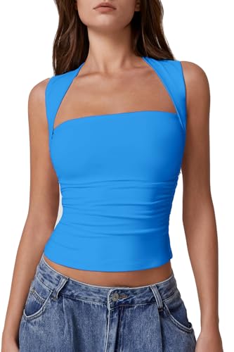 QINSEN Square Neck Tank Tops for Women Double Lined Slim