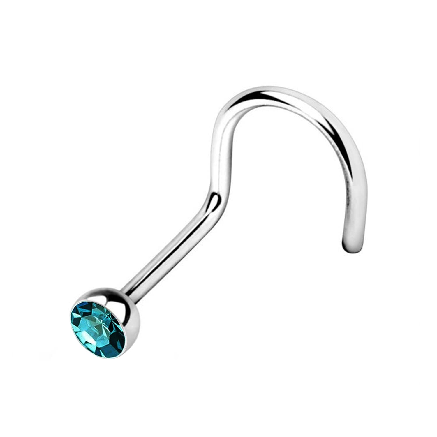 WARRIOR Piercing para la nariz Espárrago para la nariz Espárrago curvo con bola de cristal checo Acero quirúrgico estéril 22G (0,8 mm) Longitud 6,5 mm x 2,5 mm PBS-002 / PTB-002