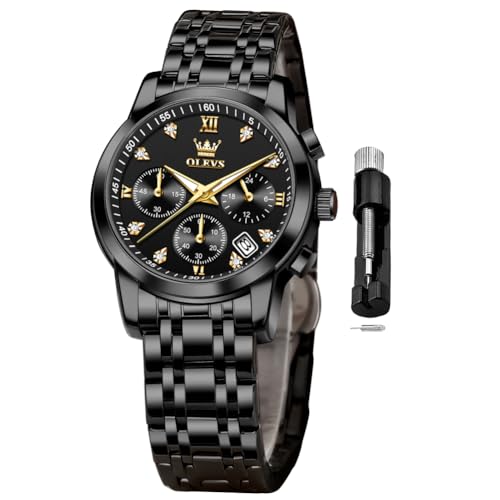 Image of OLEVS Women Watch Multifunctional Two Tone Watch Fashion Business Analog Quartz Ladies Watch Stainless Steel Waterproof Diamond Watch for Women